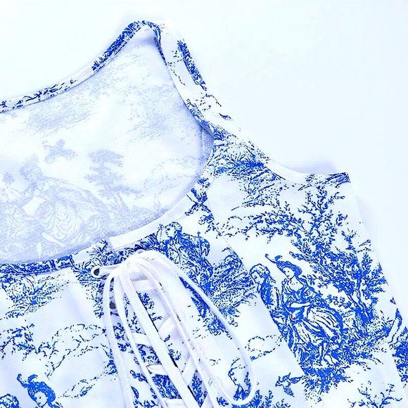 White & blue lace up square neck corset top - Picture 11 of 16